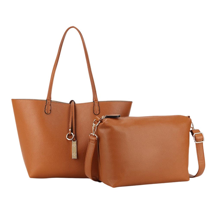 2PCS - Faux Leather Reversible Tote Crossbody Handbag Set