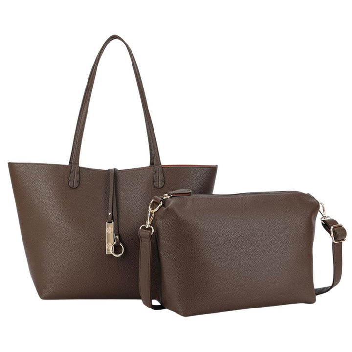 2PCS - Faux Leather Reversible Tote Crossbody Handbag Set