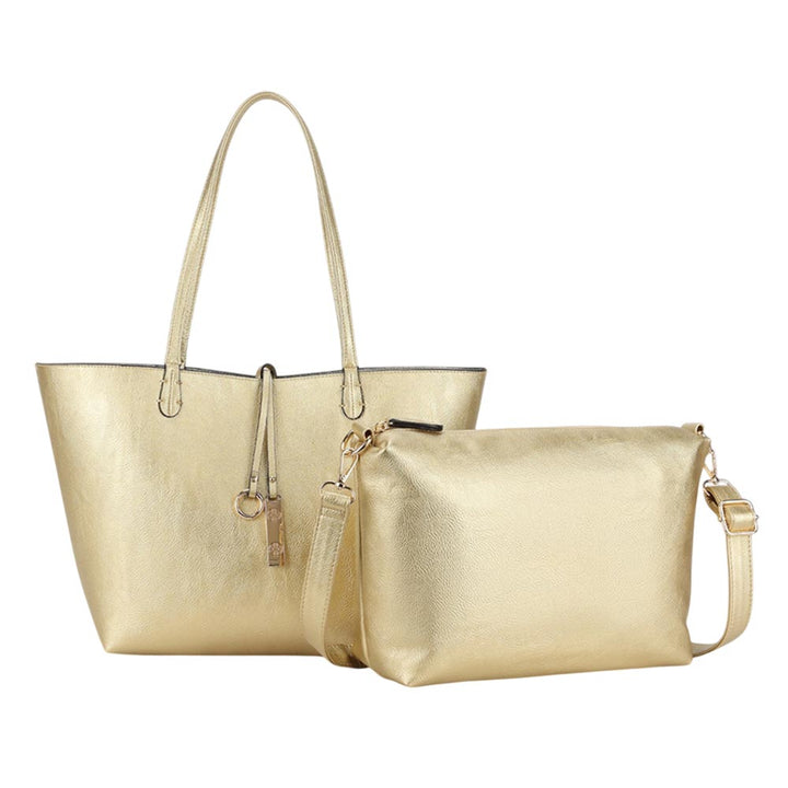2PCS - Faux Leather Reversible Tote Crossbody Handbag Set