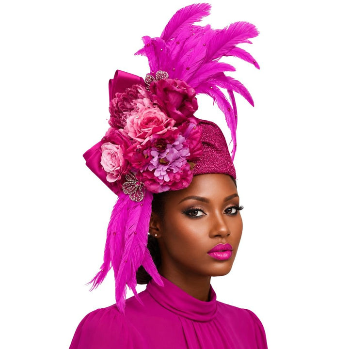 Adele Red Rhinestone Feather Church Hat - Whittall & Shon - Especially Yours