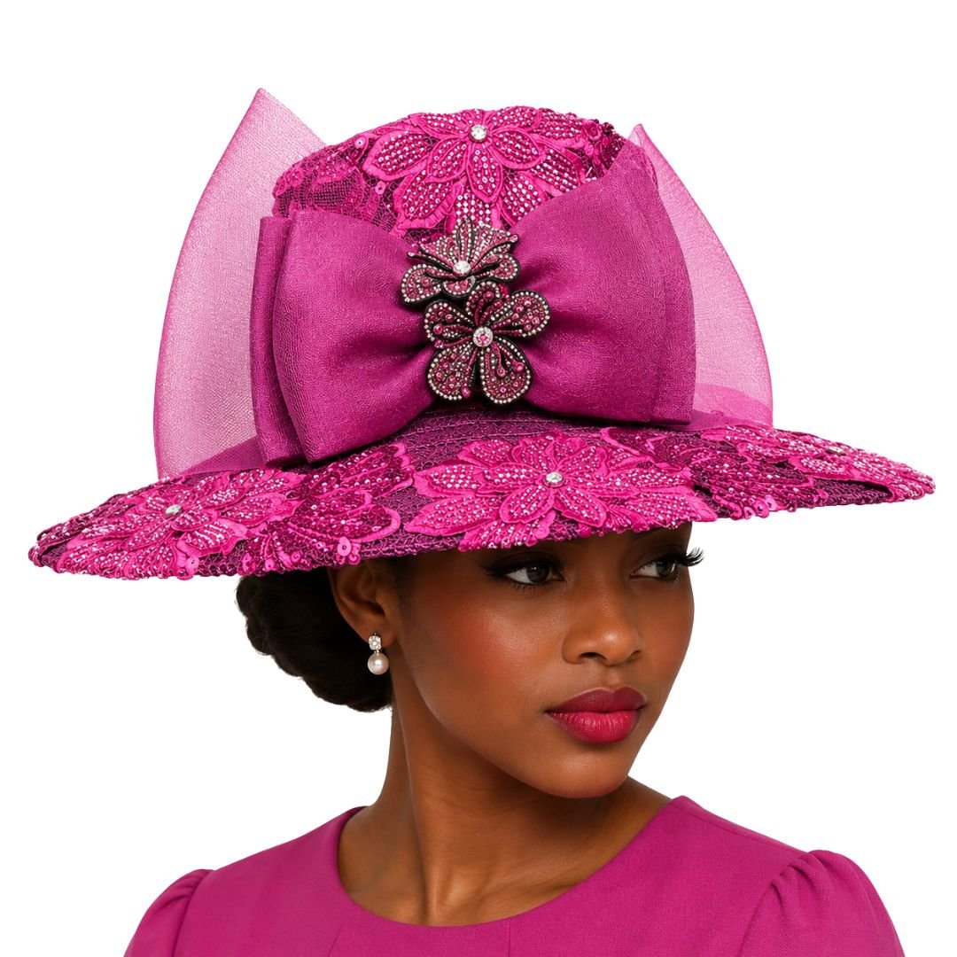 Mika Beaded Lace Wide Brim Church Hat - Whittall & Shon - Especially Yours