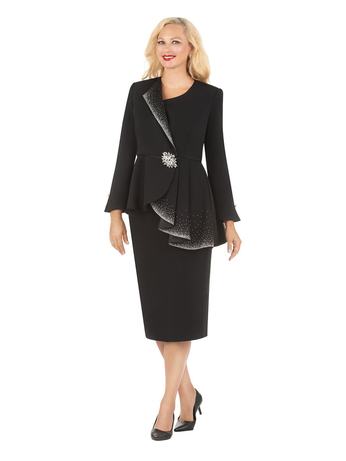 2pc Scuba Stoned Uneven Peplum Jkt+Skt Suit