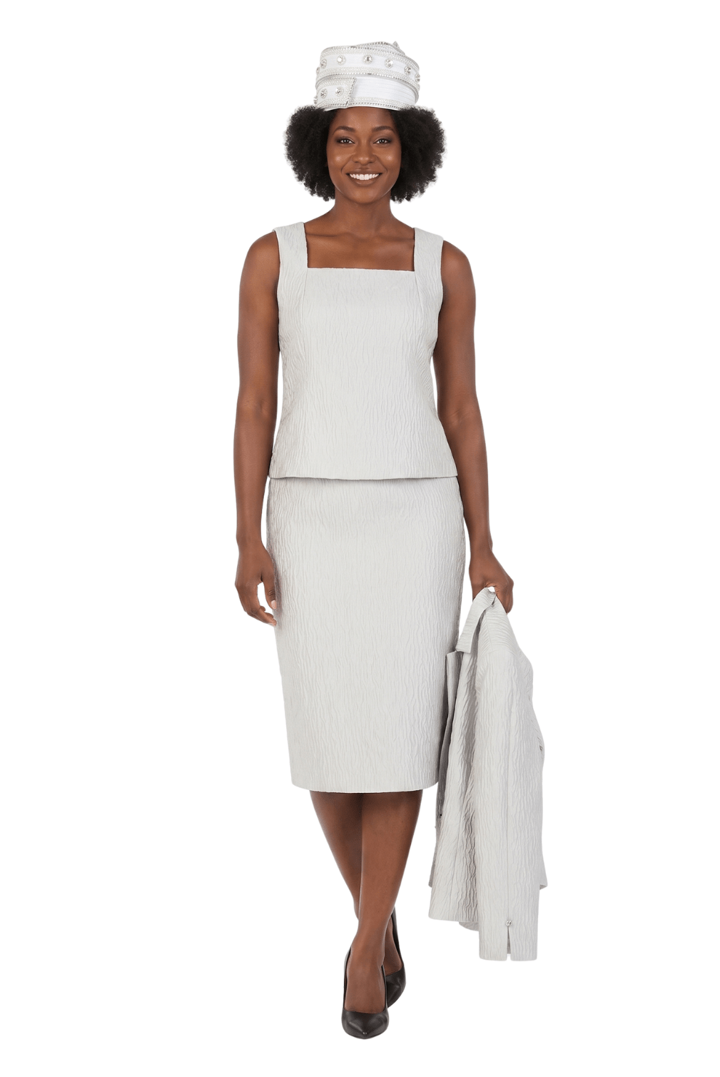 3pc Notch Collar Textured Fabric Skirt Suit - Especially Yours