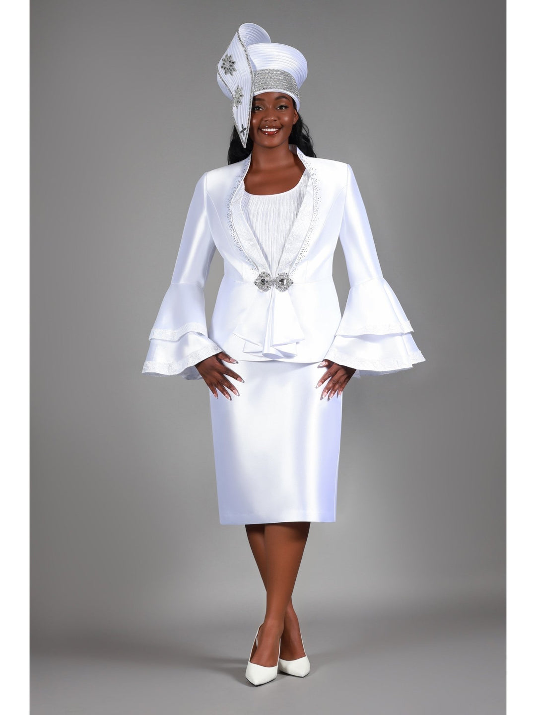 2pc Silky Twl+Lux Lace Skt Suit w/ Bell Slv Dtl - Especially Yours