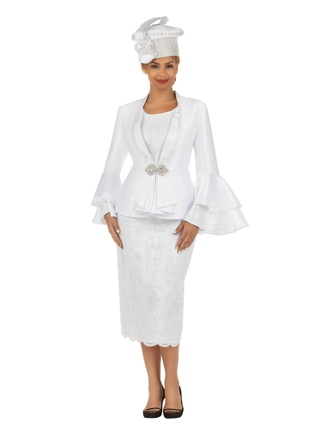 2pc Silky Twl+Lux Lace Skt Suit w/ Bell Slv Dtl - Especially Yours
