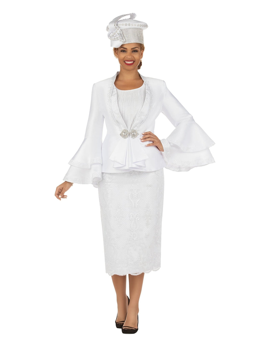2pc Silky Twl+Lux Lace Skt Suit w/ Bell Slv Dtl - Especially Yours