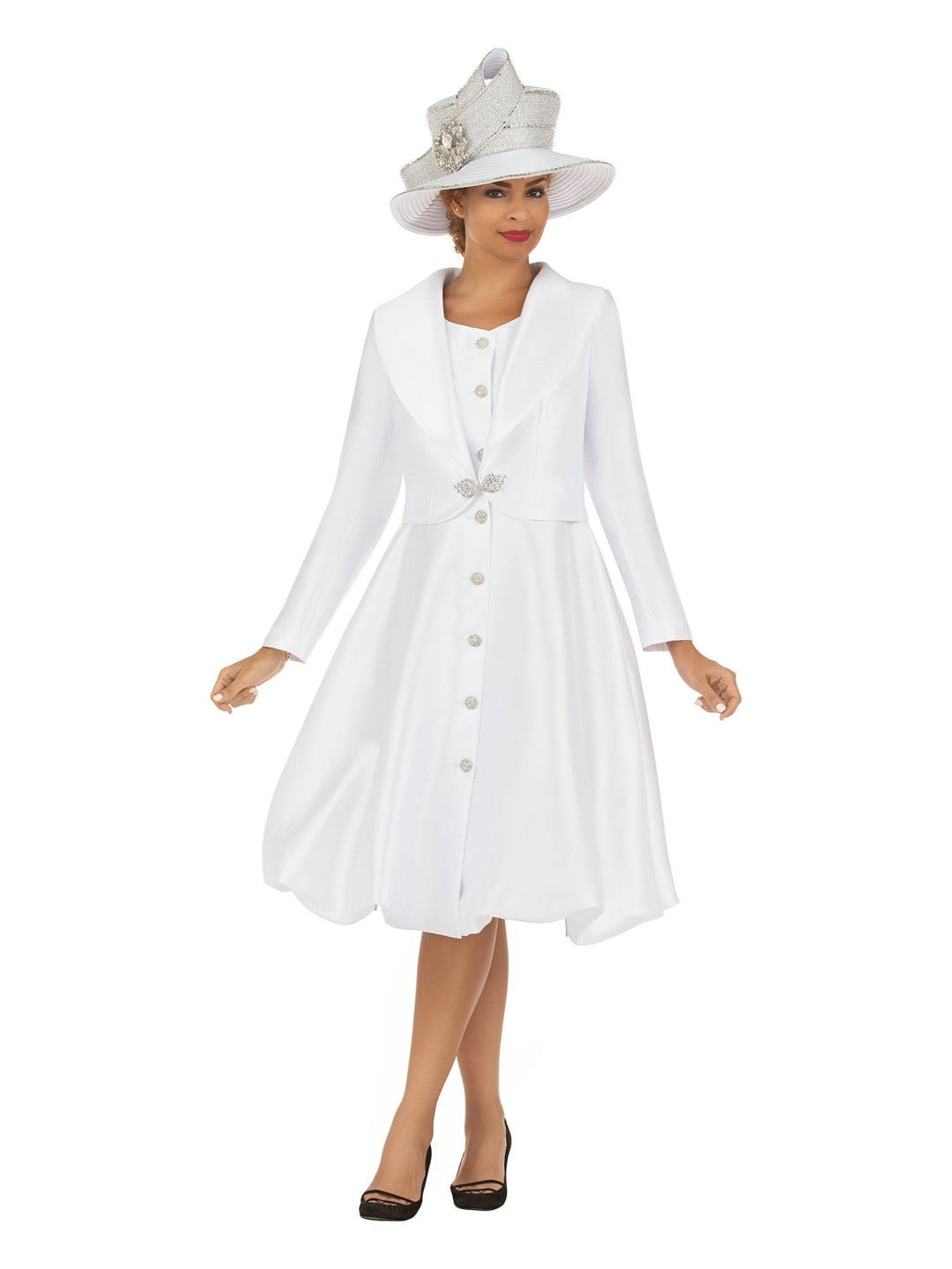 Faux 2pc Silky Twl Shawl Collar Coat Dress - Especially Yours