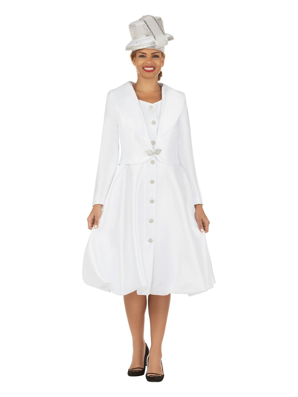 Faux 2pc Silky Twl Shawl Collar Coat Dress - Especially Yours