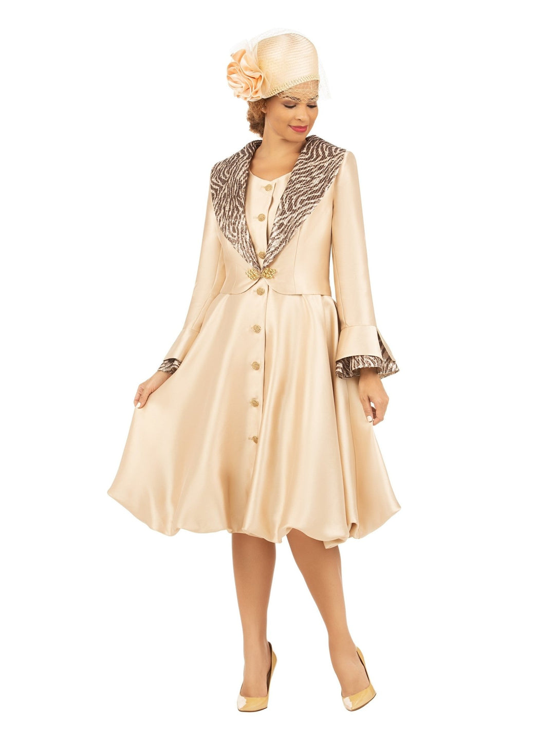 Faux 2pc Silky Twl + Sequined Collar Coat Dress - Especially Yours