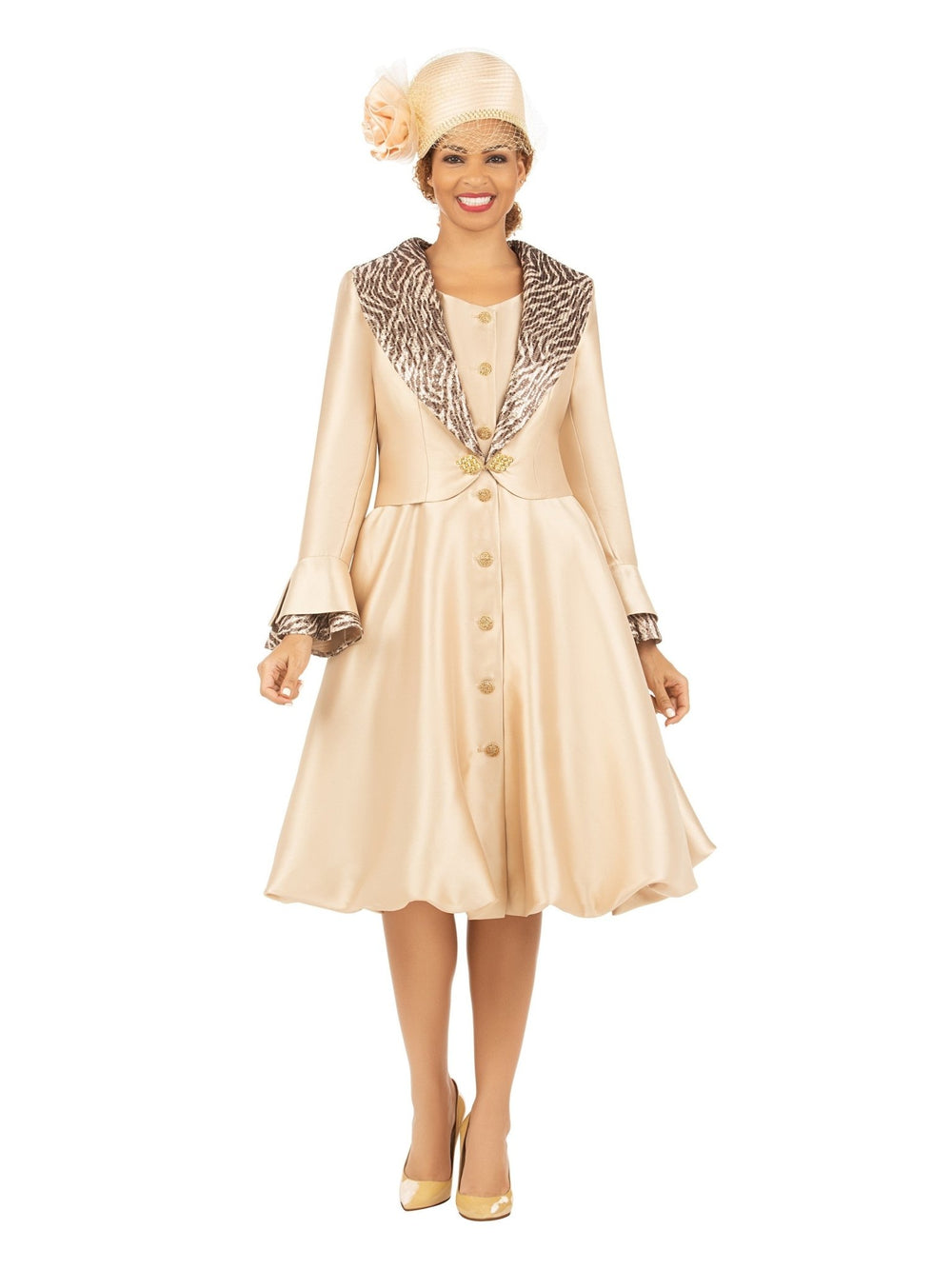 Faux 2pc Silky Twl + Sequined Collar Coat Dress - Especially Yours