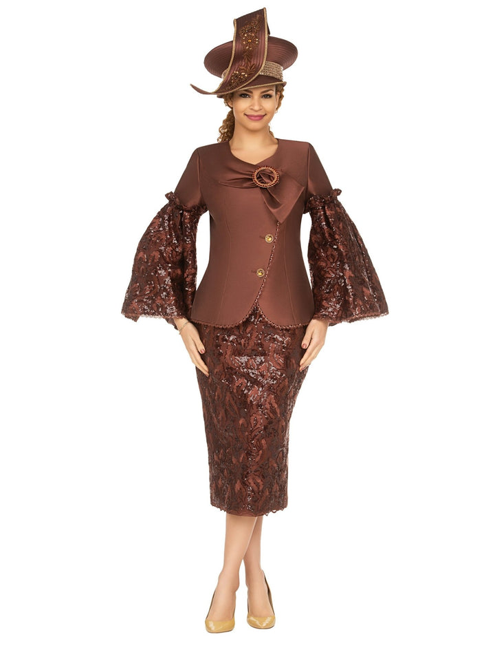 2pc Bell Slv Sequined Lace&Silky Twill Skirt Suit - Especially Yours