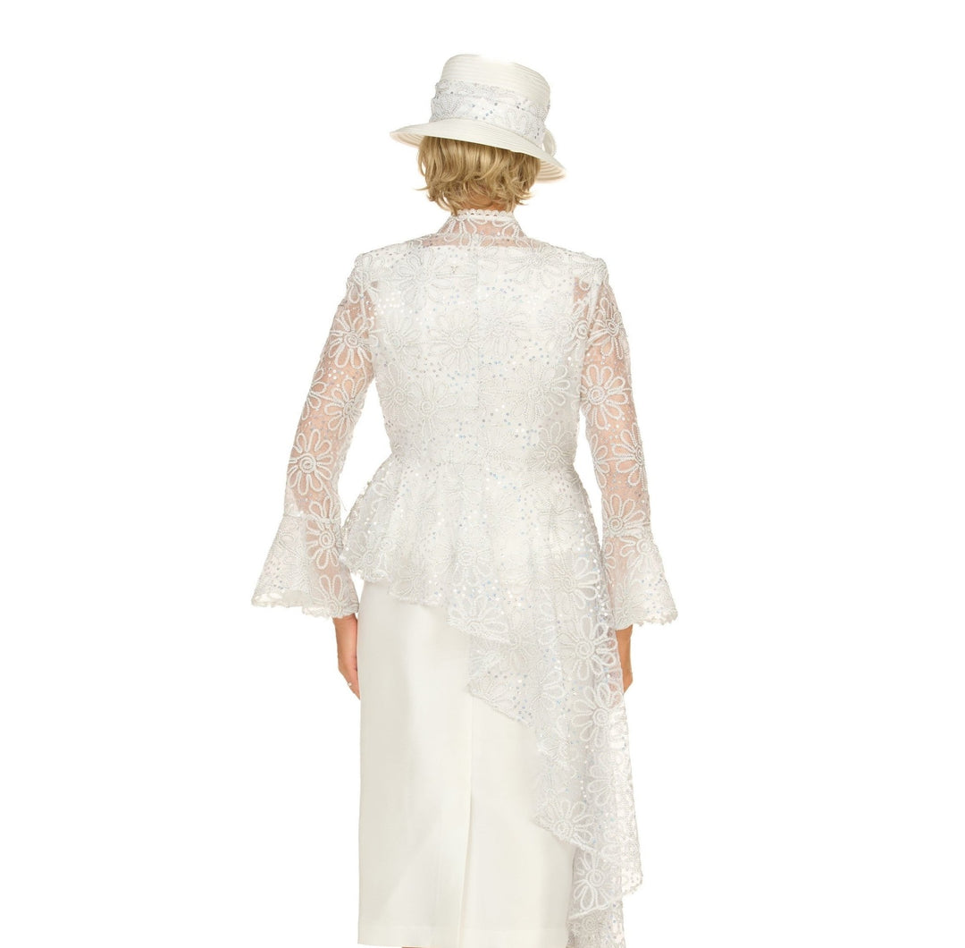 3pc Lace Peplum Skirt Suit with Asymmetric Jkt