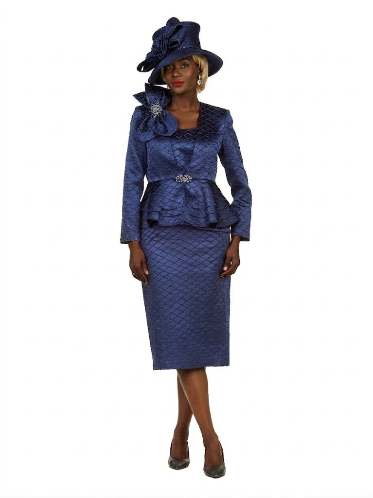 3pc Quilted Peplum Skirt Suit with Brooch - Especially Yours