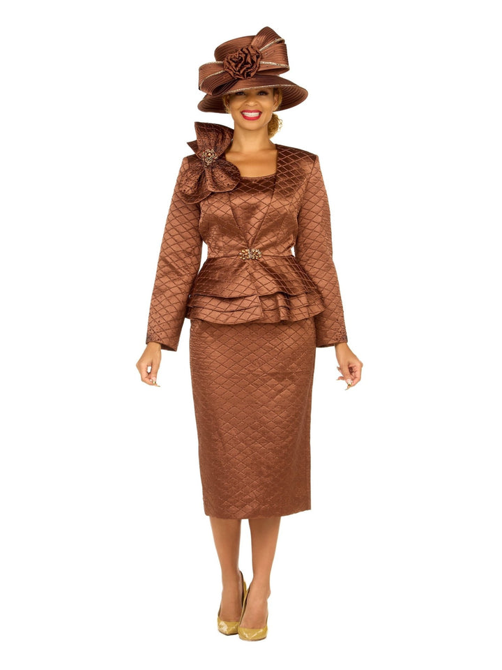 3pc Quilted Peplum Skirt Suit with Brooch - Especially Yours