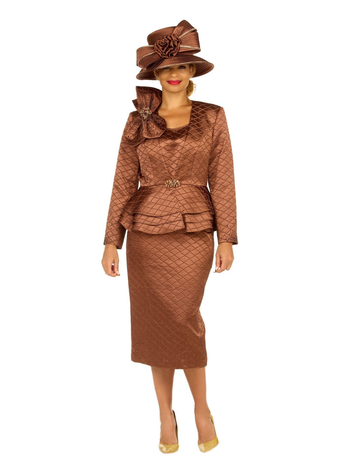 3pc Quilted Peplum Skirt Suit with Brooch - Especially Yours