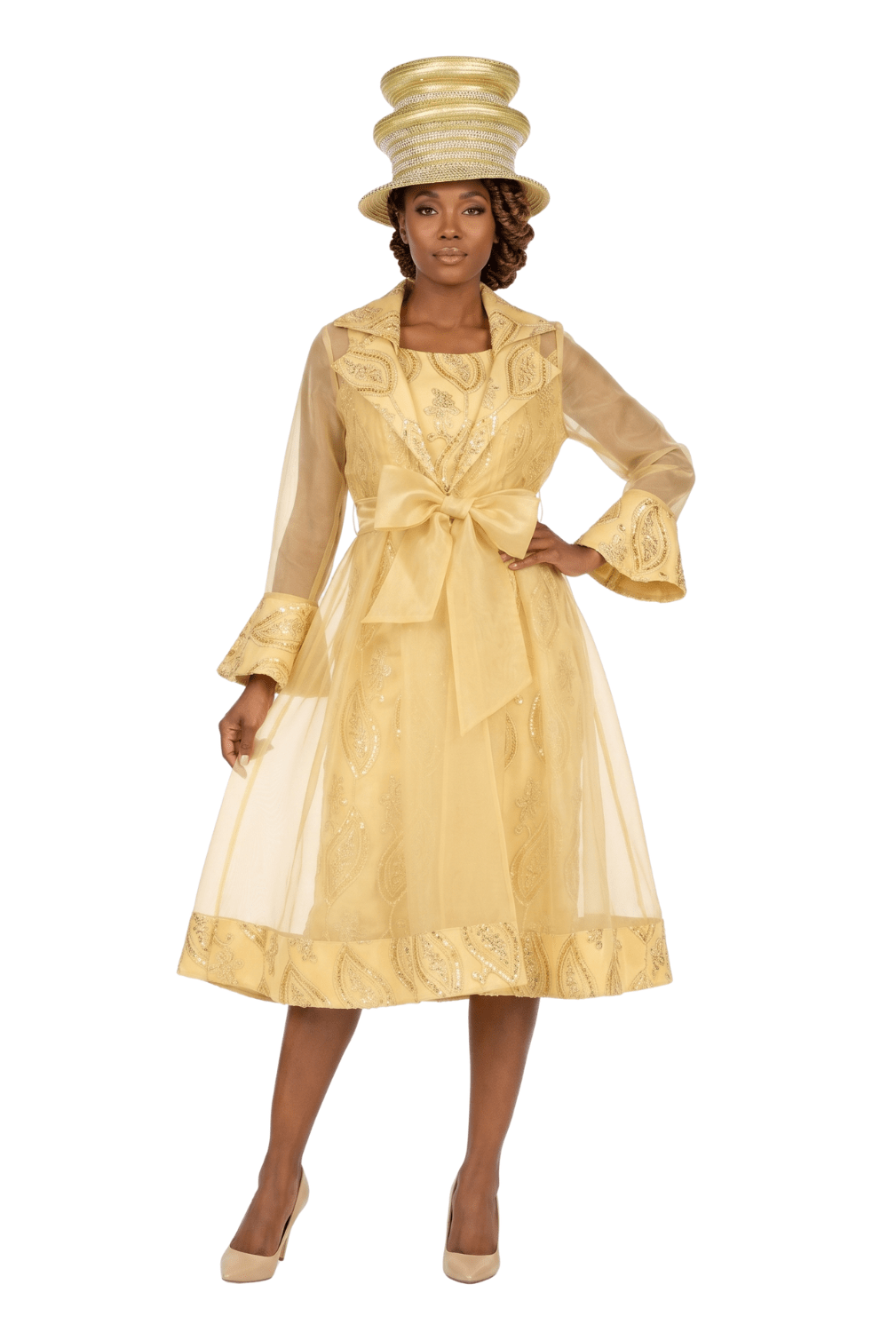 Embroidered Mesh 2pc A - Line Jacket Dress w/ Belt - Especially Yours