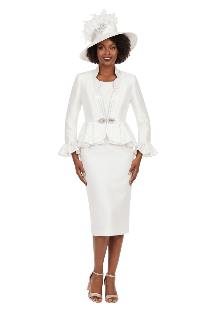 Silky 3pc Peplum Skirt Suit w/ Scalloped Trim - Plus - Especially Yours