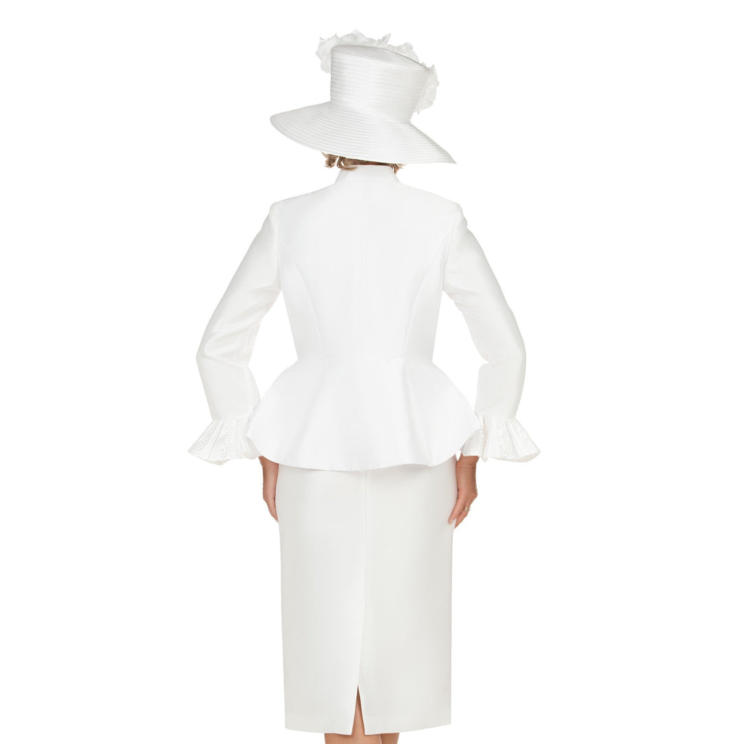 Silky 3pc Peplum Skirt Suit w/ Scalloped Trim