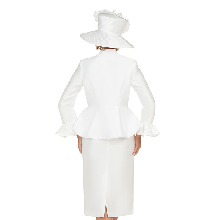 Silky 3pc Peplum Skirt Suit w/ Scalloped Trim