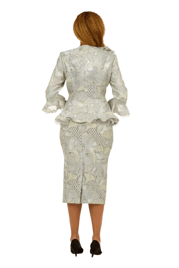 Metallic Brocade 3pc Suit w/ Organza Ruffle Jkt - Especially Yours