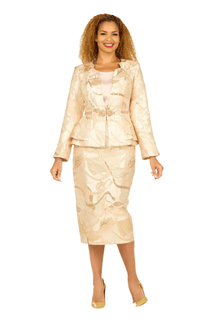 Metallic Brocade 3pc Skirt Suit w/ Peplum Jkt - Plus - Especially Yours