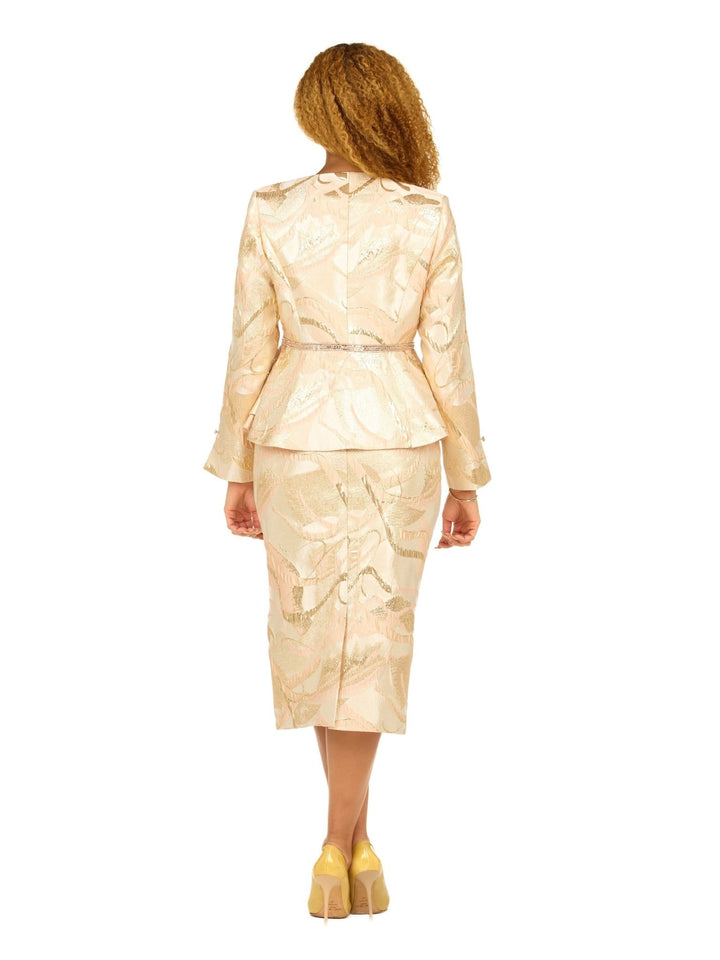 Metallic Brocade 3pc Skirt Suit w/ Peplum Jkt-Plus