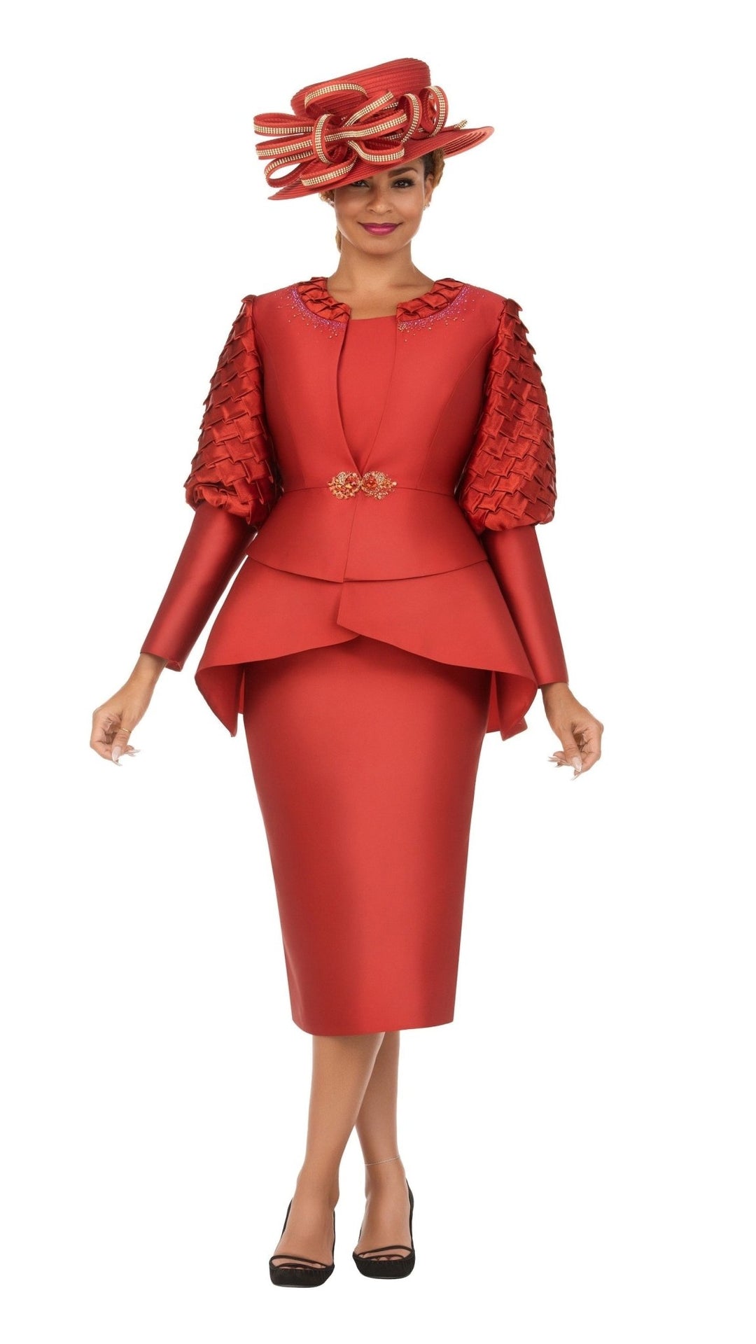 3pc Suit w/ Puff Slv&Sculpted Peplum Jkt-Plus - Especially Yours