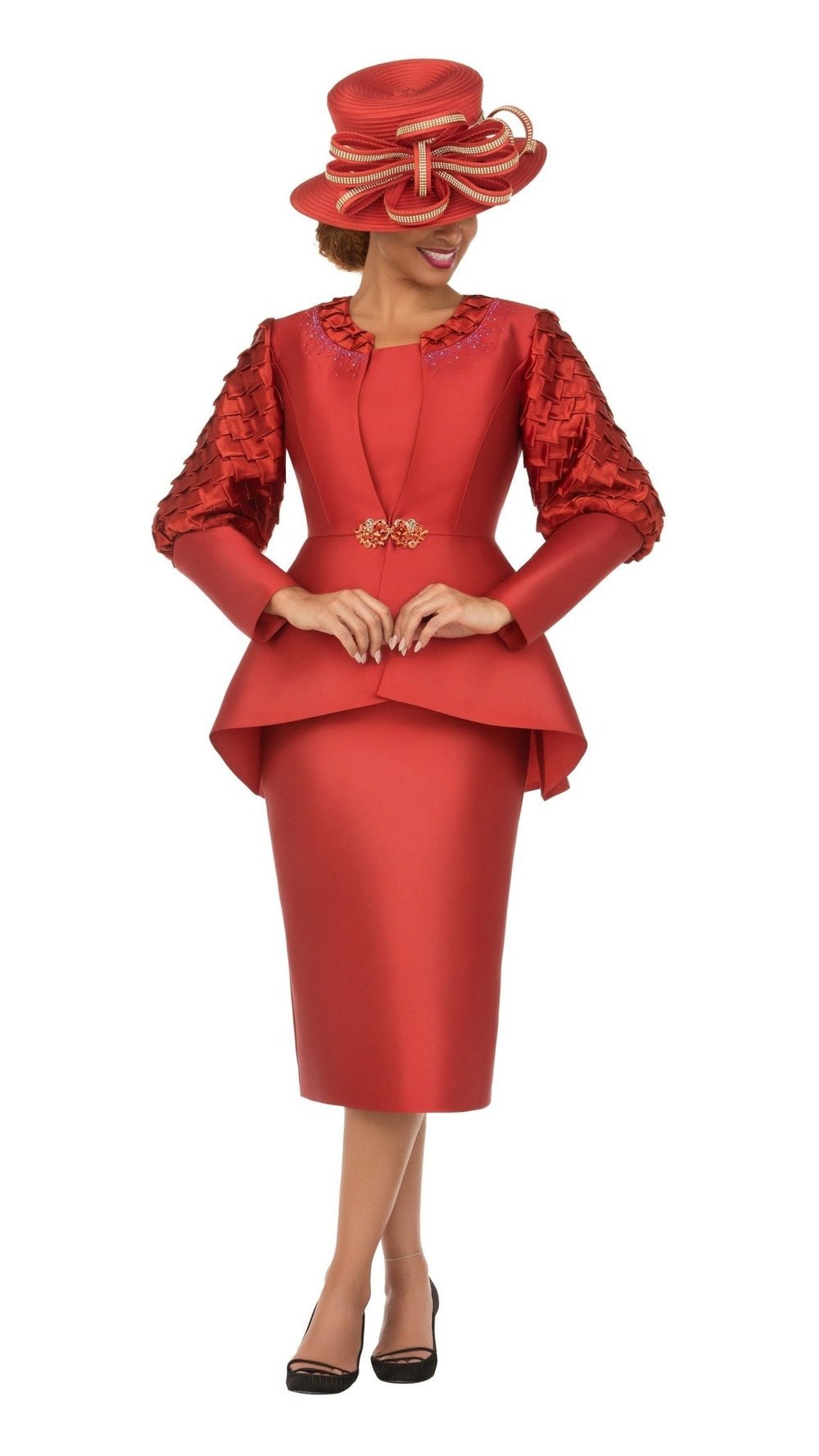 3pc Suit w/ Puff Slv&Sculpted Peplum Jkt-Plus - Especially Yours
