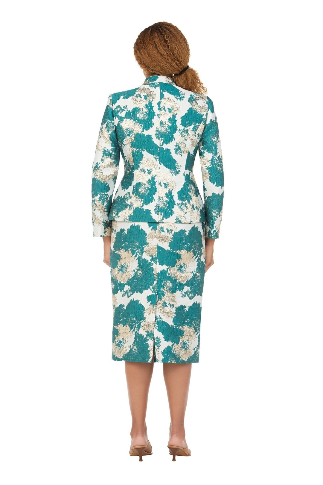 Emerald Opulence Brocade 3pc Skirt Suit - Especially Yours