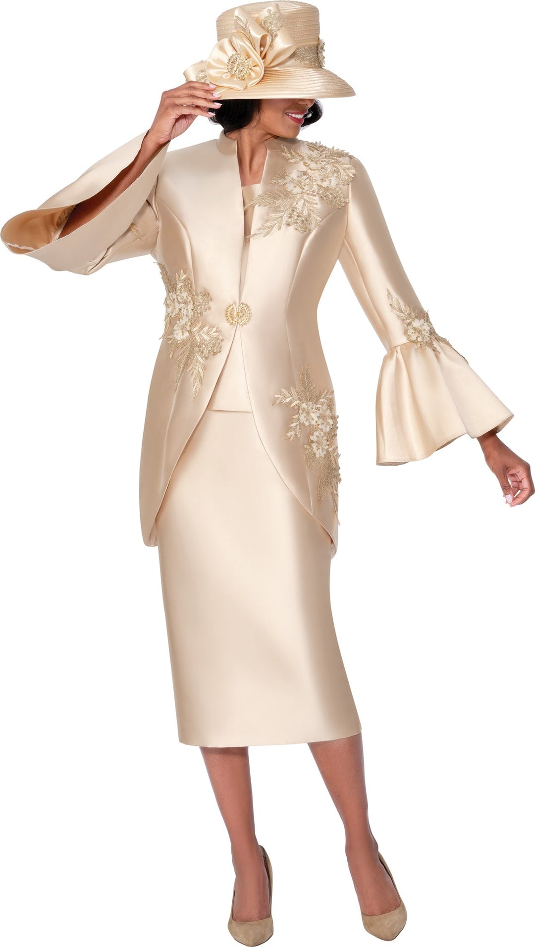 3pc Silk Look Womens Church Suit With Puff Cuffs G400603 - Especially Yours