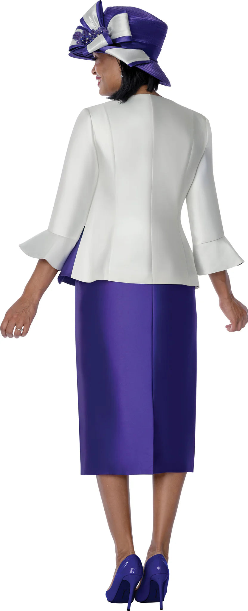Purple & Ivory Floral Applique Peplum Church Suit