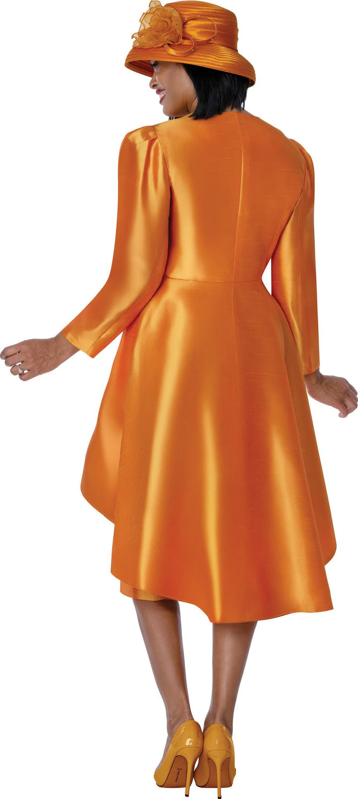 Elegant Orange Satin 2 - Piece Church Suit with Rhinestone Rosette & Jacket G401712 - Especially Yours