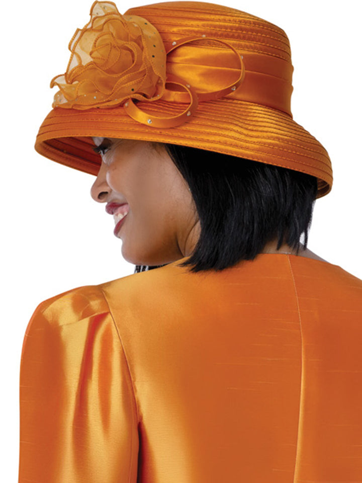 Elegant Burnt Orange Satin Church Hat with Rhinestone Floral Accents G401712H - Especially Yours
