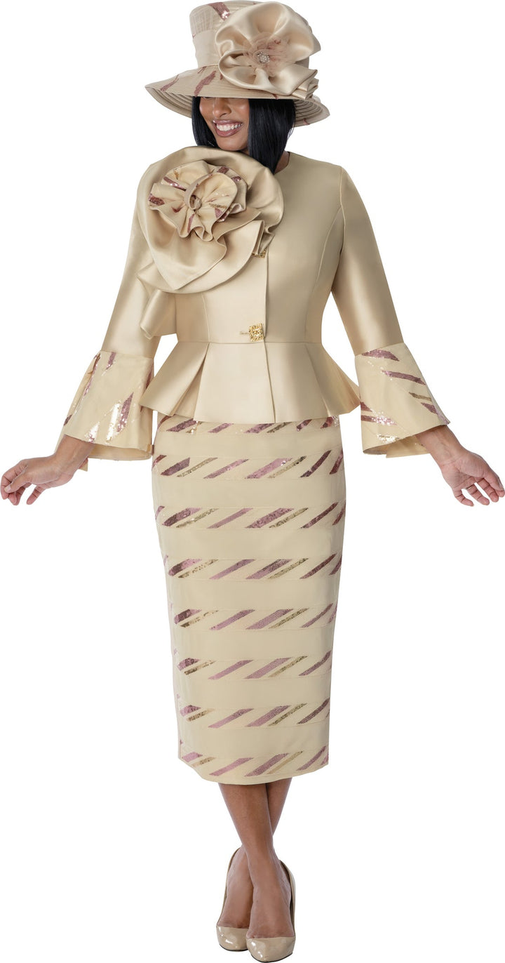 Elegant Champagne &amp; Rose Gold Peplum Skirt Suit G401732 - Especially Yours