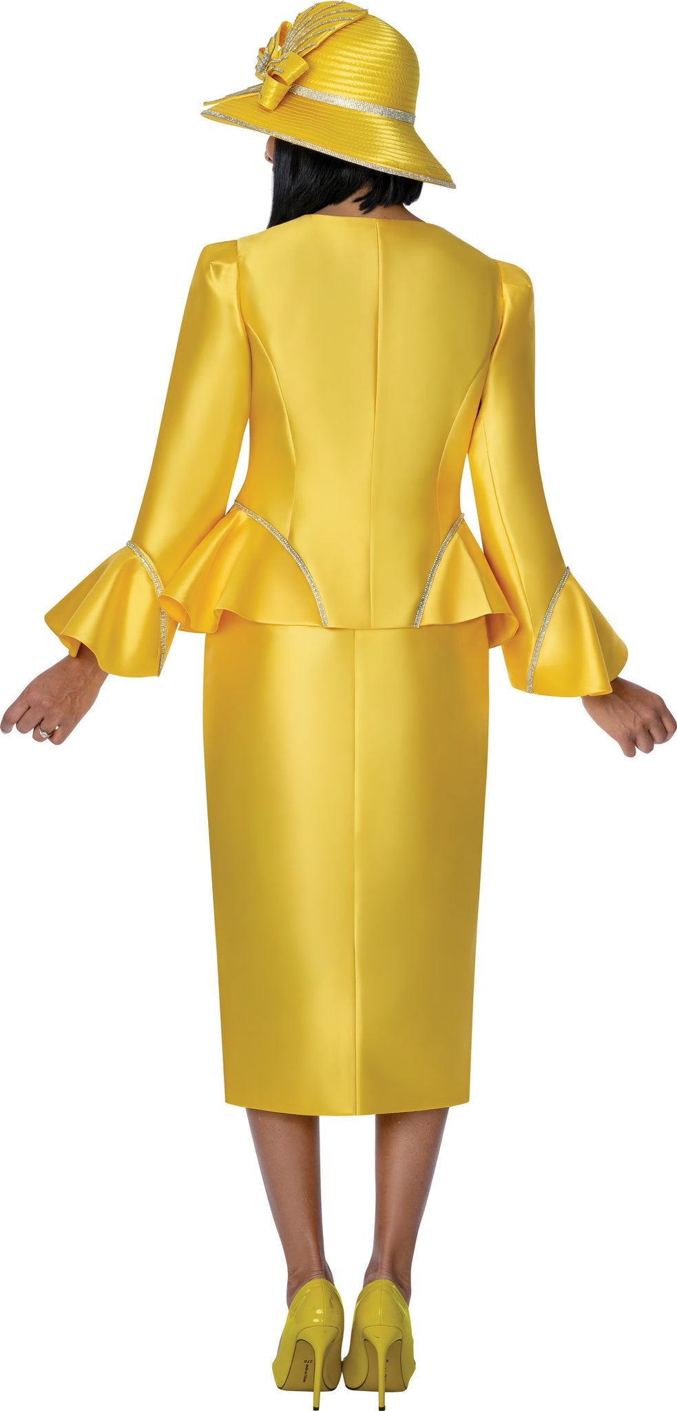 Sunburst Rhinestone Peplum Suit Set in Vibrant Yellow G401742 - Especially Yours
