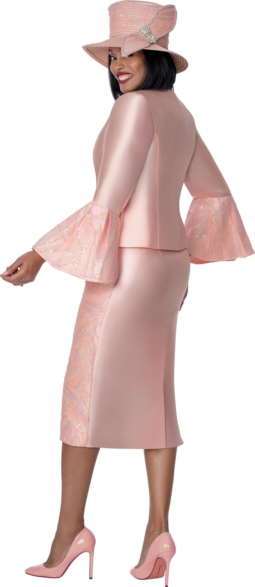 Elegant Rose Pink 3 - Piece Skirt Suit with Bell Sleeves G401792 - Especially Yours