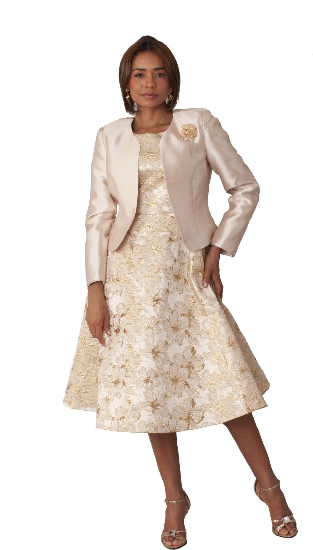 Plus Size Floral Brocade Church Dress with Jacket - 4819W - Especially Yours
