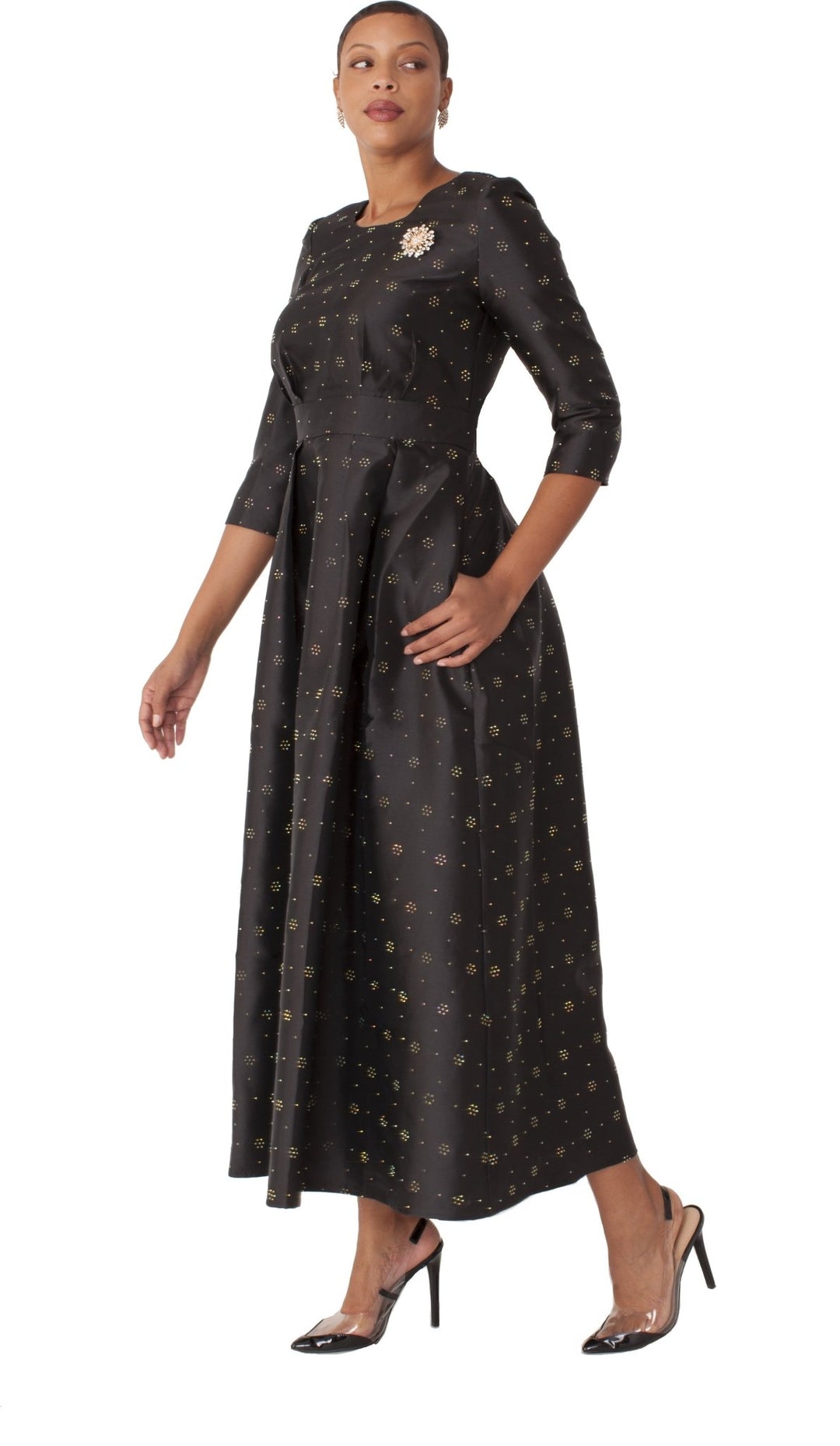 Plus Size 3/4 Sleeve Rhinestone Embellished Church Dress - 4826W - Especially Yours