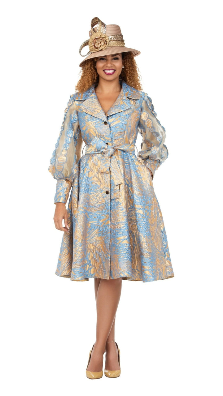 Metallic Brocade Organza Sleeve Belted Coat - Especially Yours