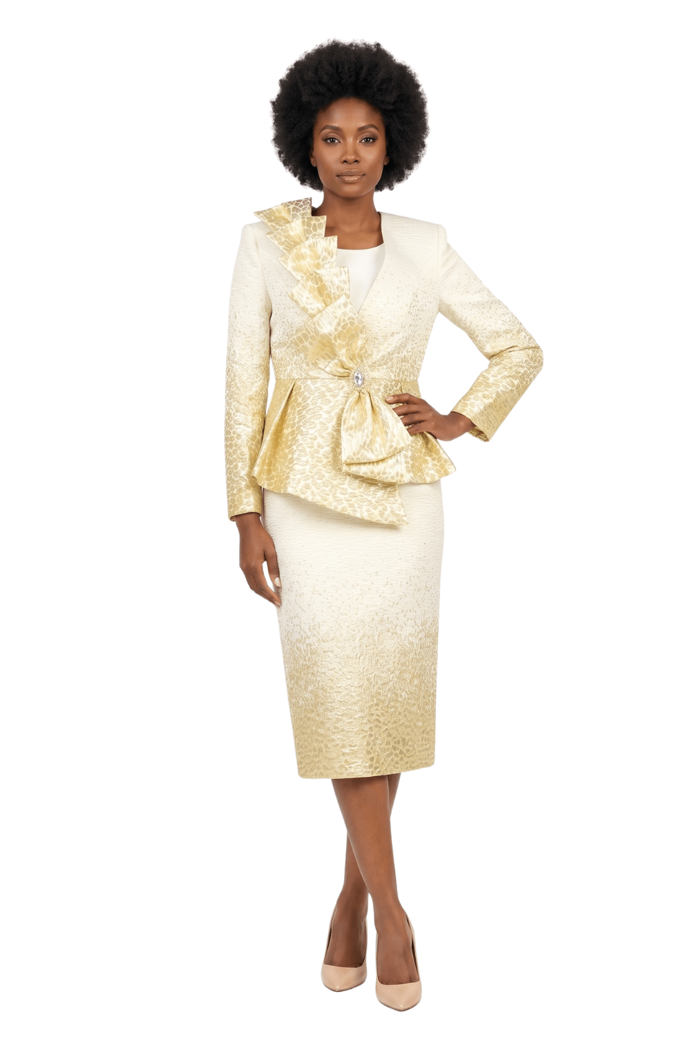 Metallic Brocade 3 - Piece Peplum Skirt Suit - Especially Yours