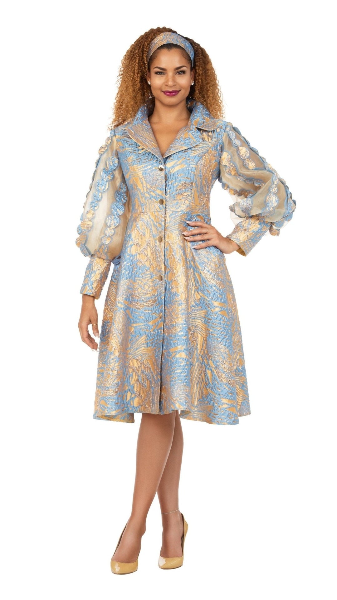 Metallic Brocade Organza Sleeve Belted Coat - Especially Yours