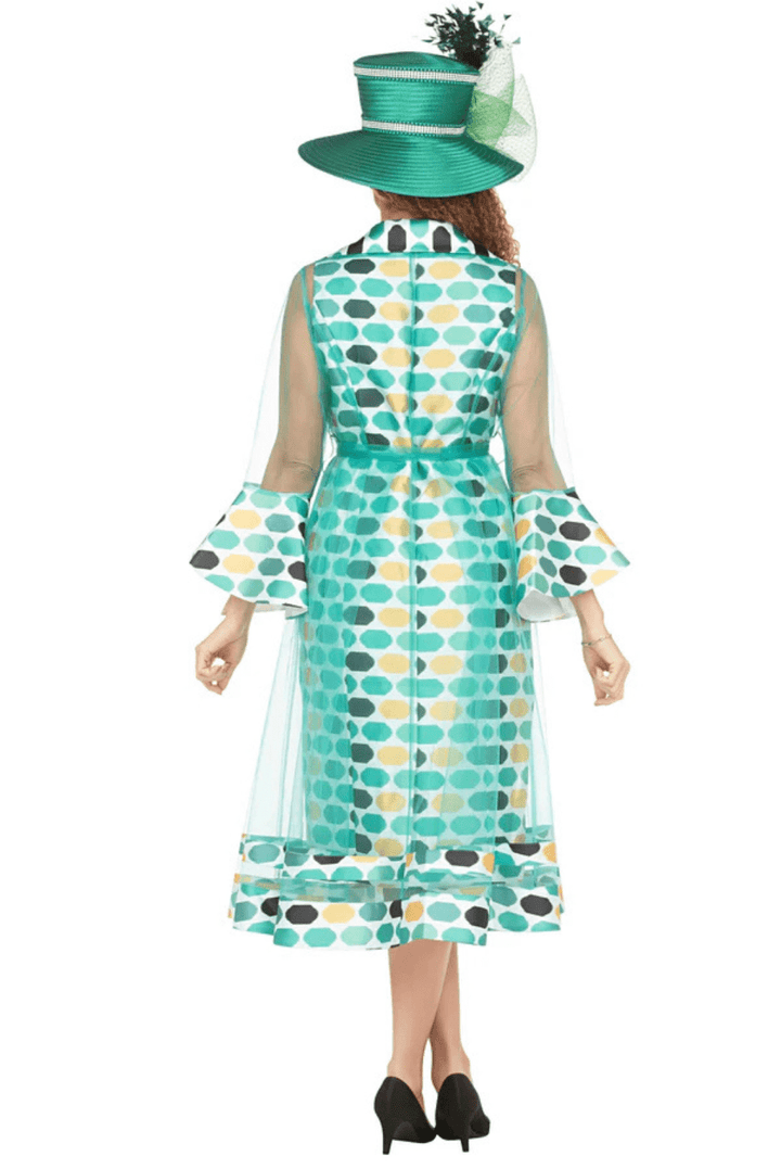 Dot Print 2pc Bell Sleeve Sheer Jkt Dress Set - Especially Yours