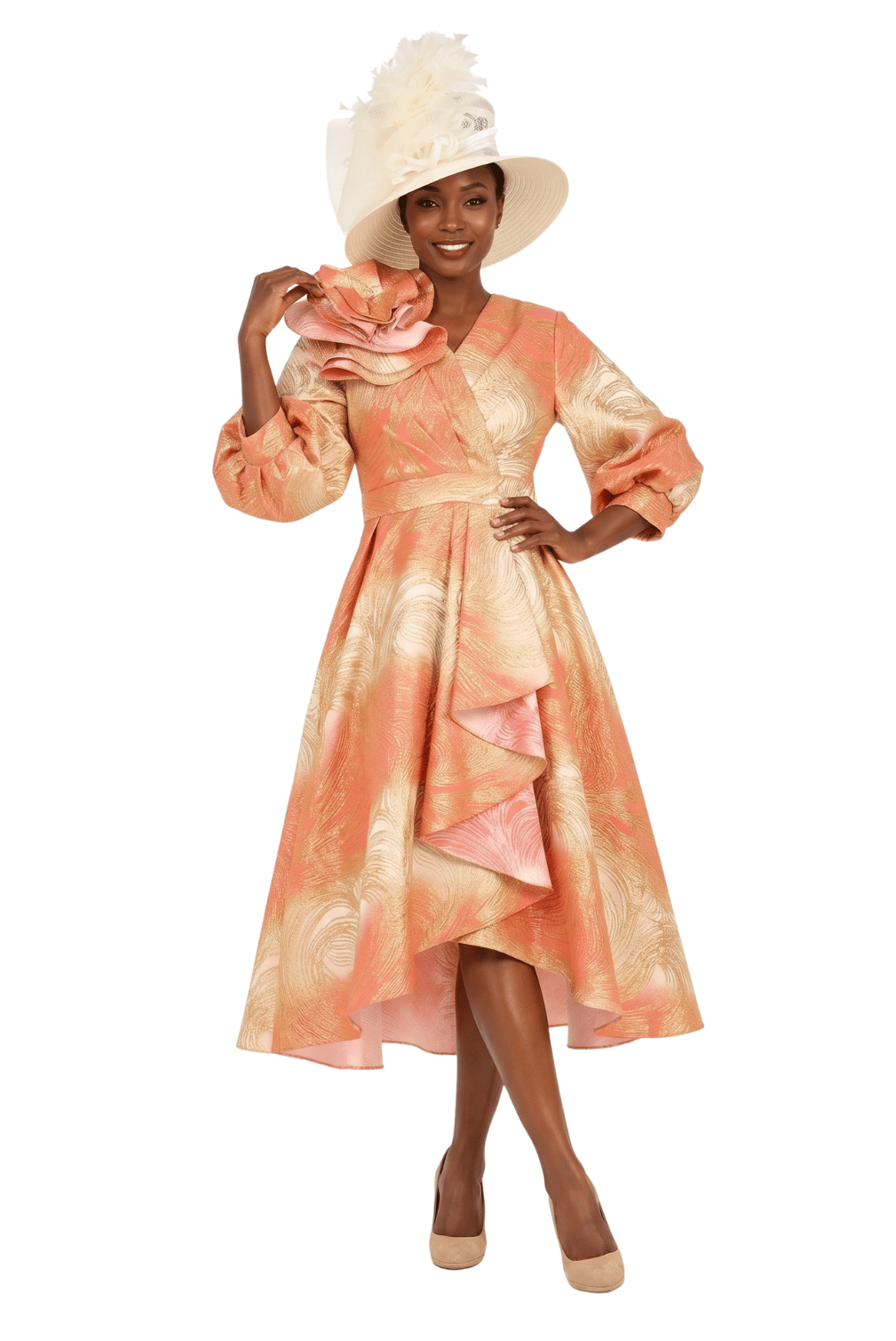 Hi - Lo A - Line Brocade Dress w/ Shoulder Flower - Especially Yours