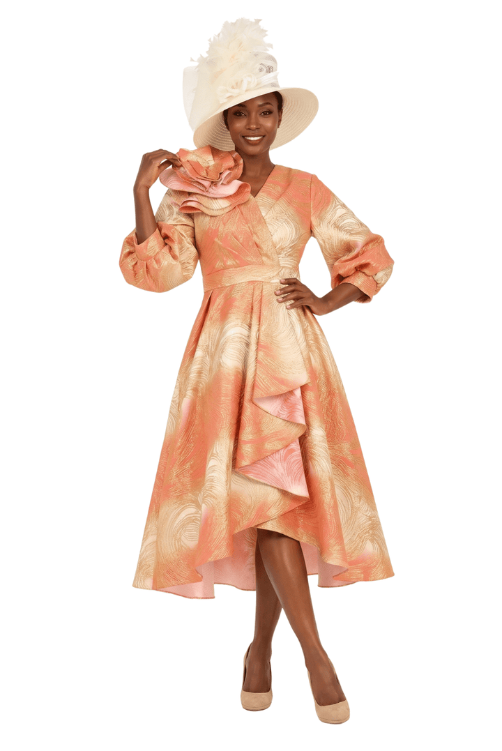 Hi - Lo A - Line Brocade Dress w/ Shoulder Flower - Especially Yours