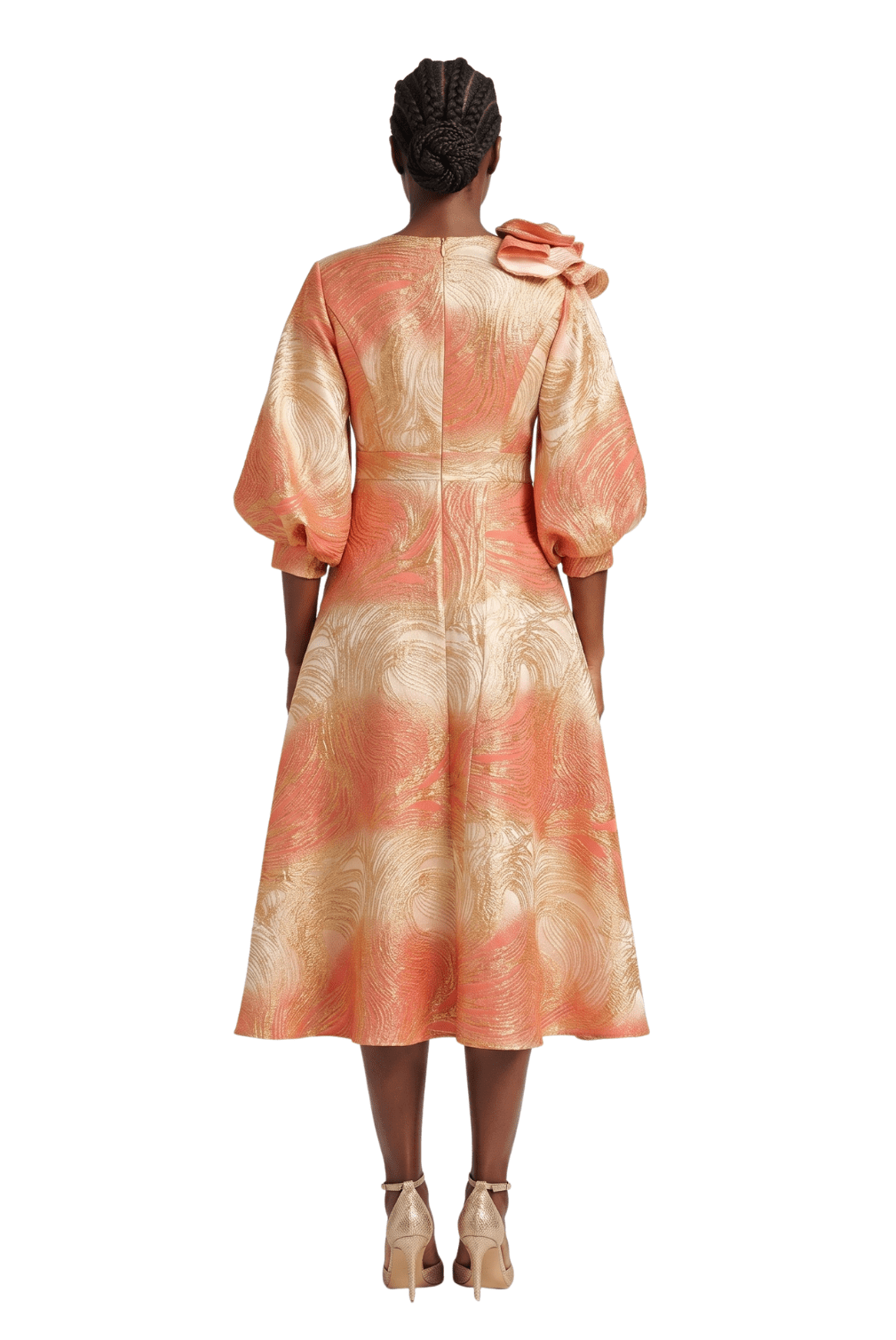 Hi - Lo A - Line Brocade Drs w/ Shoulder Flower - Plus - Especially Yours