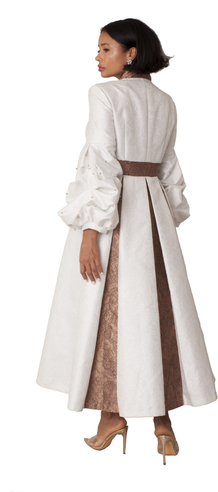 Formal Dress Robe with Puff Sleeves with Pearl Cross Accent - 4850 - Especially Yours