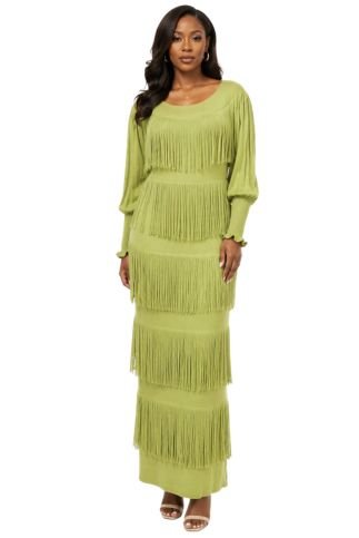 Tiered Fringe Knit Midi Dress - 83000 - Especially Yours