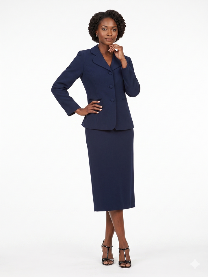 2pc Vintage Lapel 3-button Skirt Suit