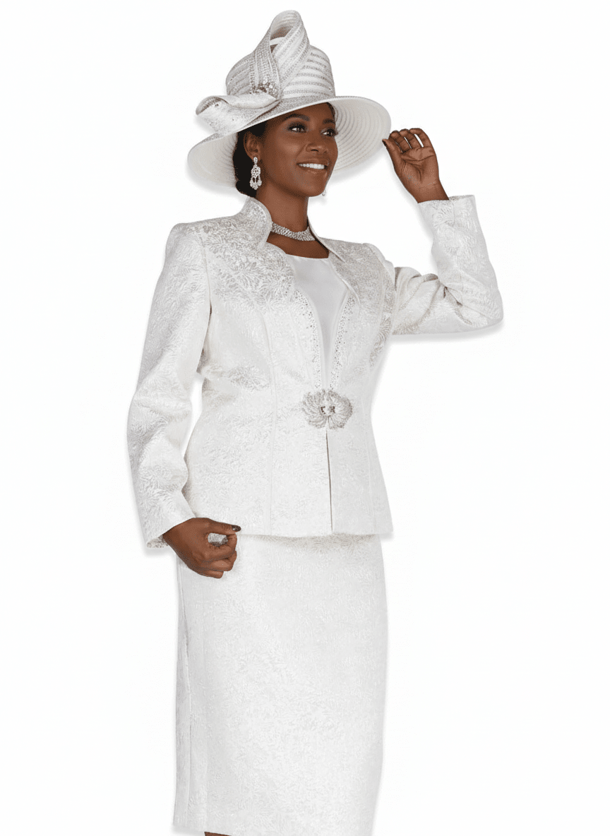 Elegant Elite Champagne 6254 Metallic Brocade Three - Piece Skirt Suit - Especially Yours