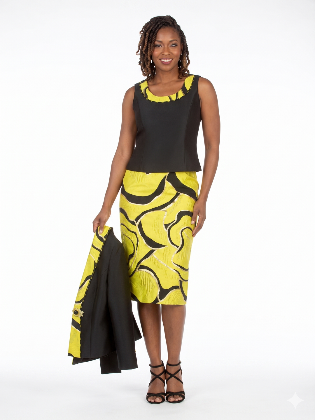 3pc Brocade+Silky Twill Skirt Suit w/ Beads-Plus